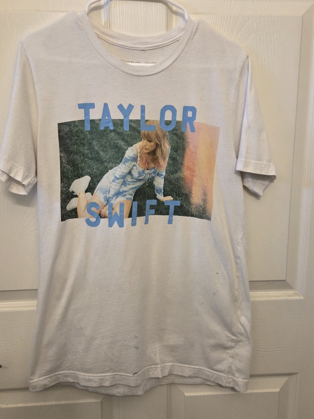 Taylor Swift White Graphic Tee with Blue Lettering